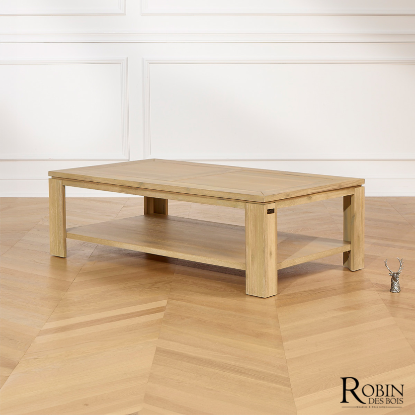 ENZO - Table basse style moderne en bois, étagère basse