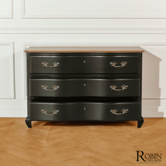 SERRENA - Comò shabby chic nero in rovere, 3 cassetti