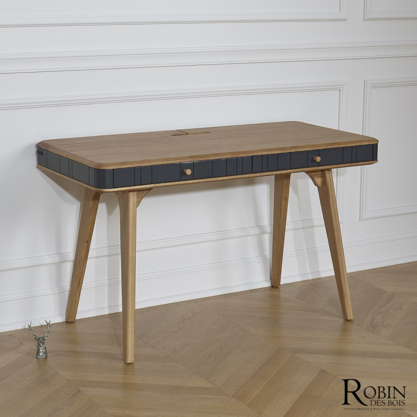 KYOTO - Modern style desk, oak top, 2 gray drawers