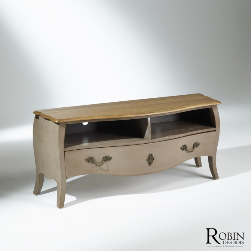 ALIENOR - Mobile TV in legno, 1 cassetto, 2 vani, finitura taupe
