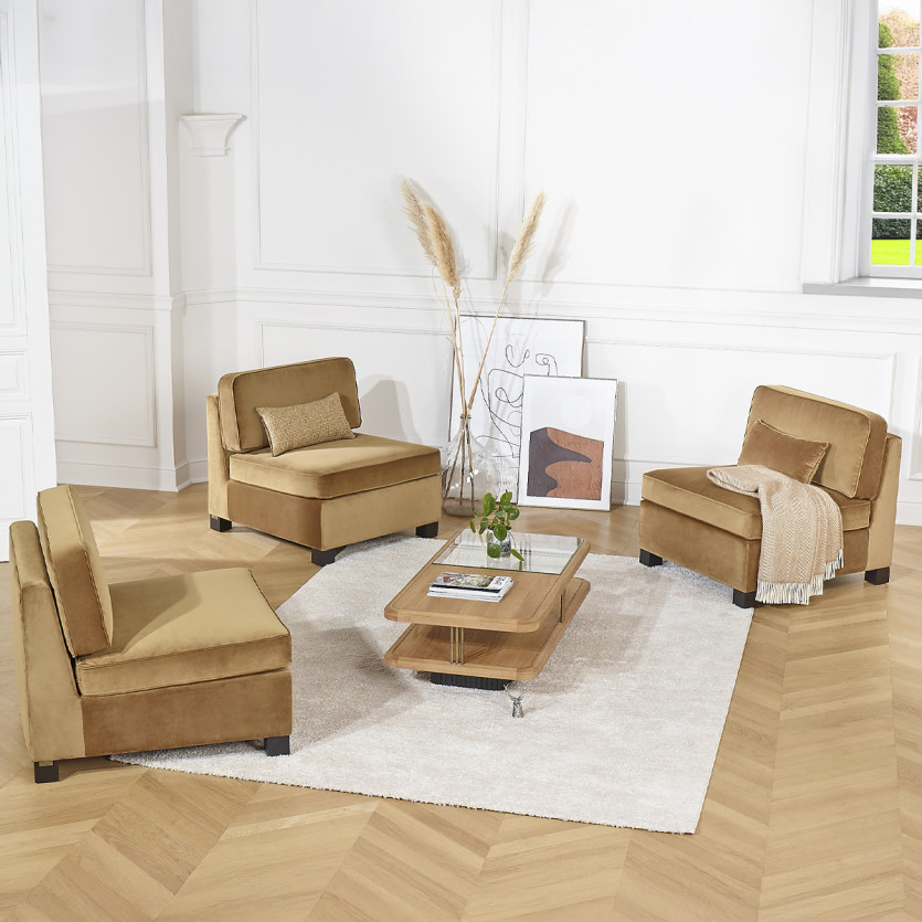 Cadeira modular LEONNARD - Estilo contemporâneo em veludo e madeira certificada FSC®