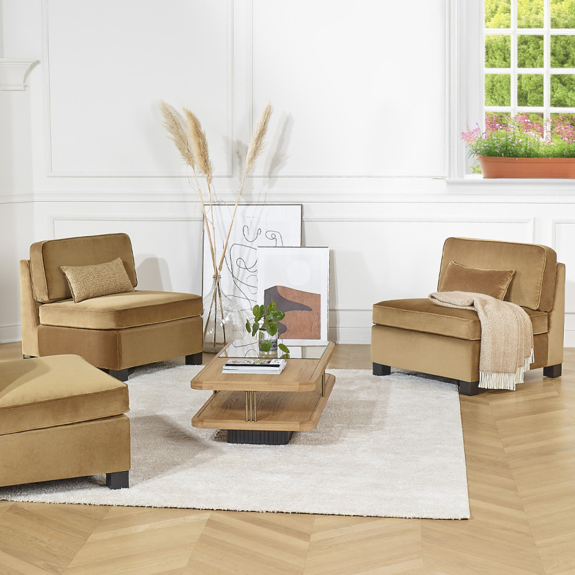 Poltrona modulabile LEONNARD - Stile contemporaneo in velluto e legno certificato FSC®