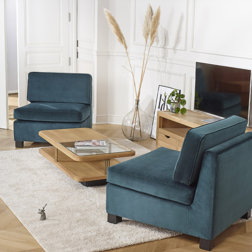 Chauffeuse modulable LEONNARD - Style contemporain en velours et bois certifié FSC®