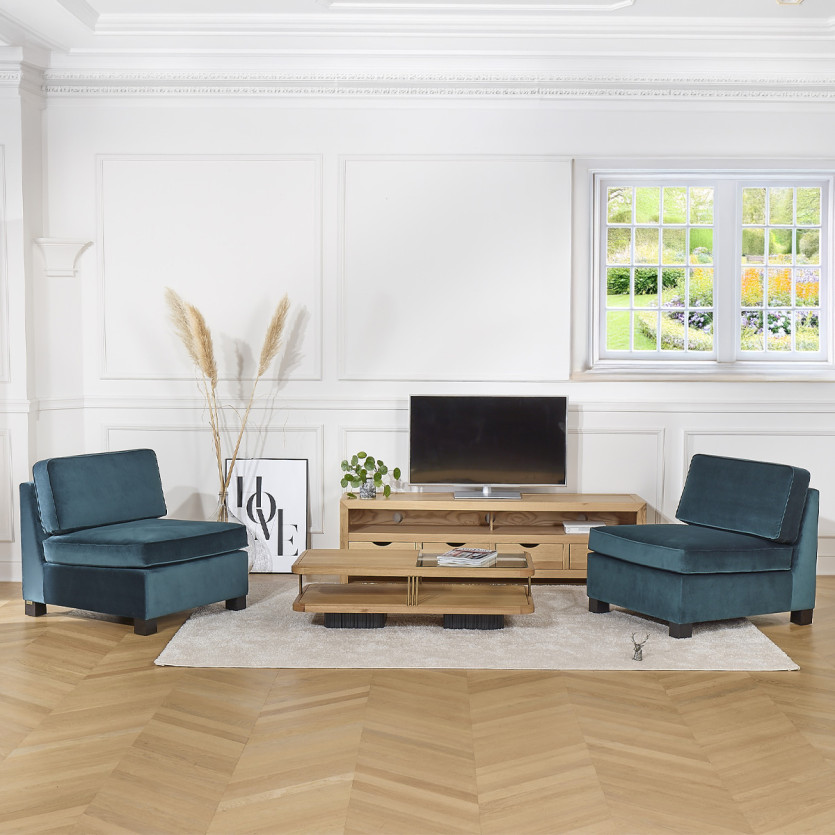 Chauffeuse modulable LEONNARD - Style contemporain en velours et bois certifié FSC®