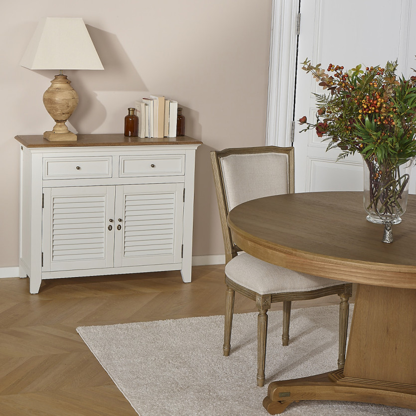 Buffet EDEN - Estilo shabby chic, encimera de roble, 2 cajones, 2 puertas