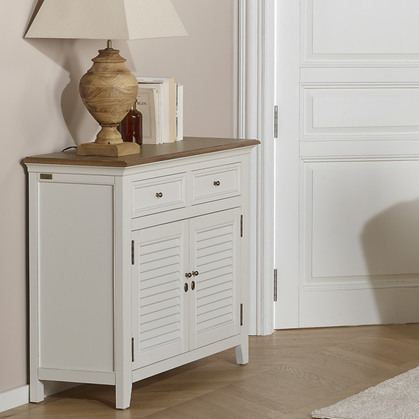 Buffet EDEN - Style shabby chic, plateau en chêne, 2 tiroirs, 2 portes