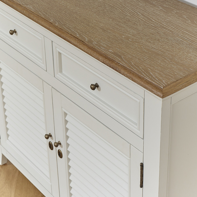 Buffet EDEN - Style shabby chic, plateau en chêne, 2 tiroirs, 2 portes