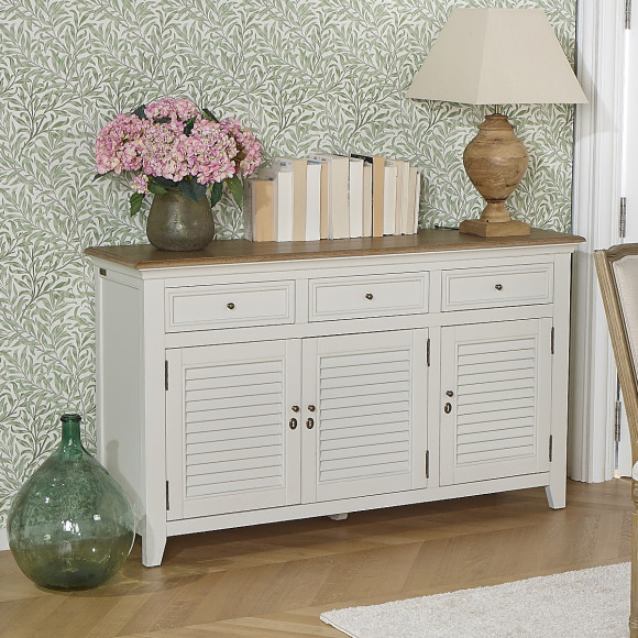 Buffet EDEN - Shabby chic stijl, eiken blad, 3 lades, 3 deuren