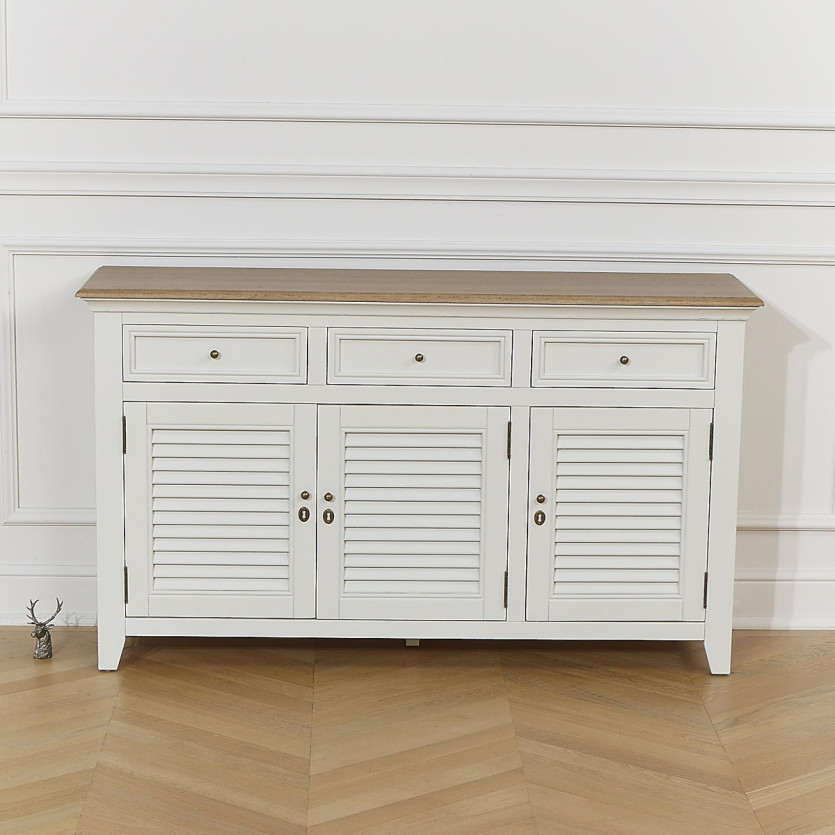 Buffet EDEN - Style shabby chic, plateau en chêne, 3 tiroirs, 3 portes