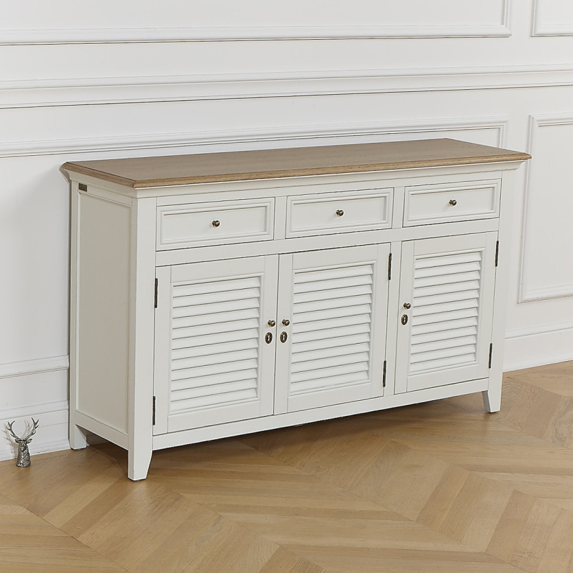 Buffet EDEN - Style shabby chic, plateau en chêne, 3 tiroirs, 3 portes