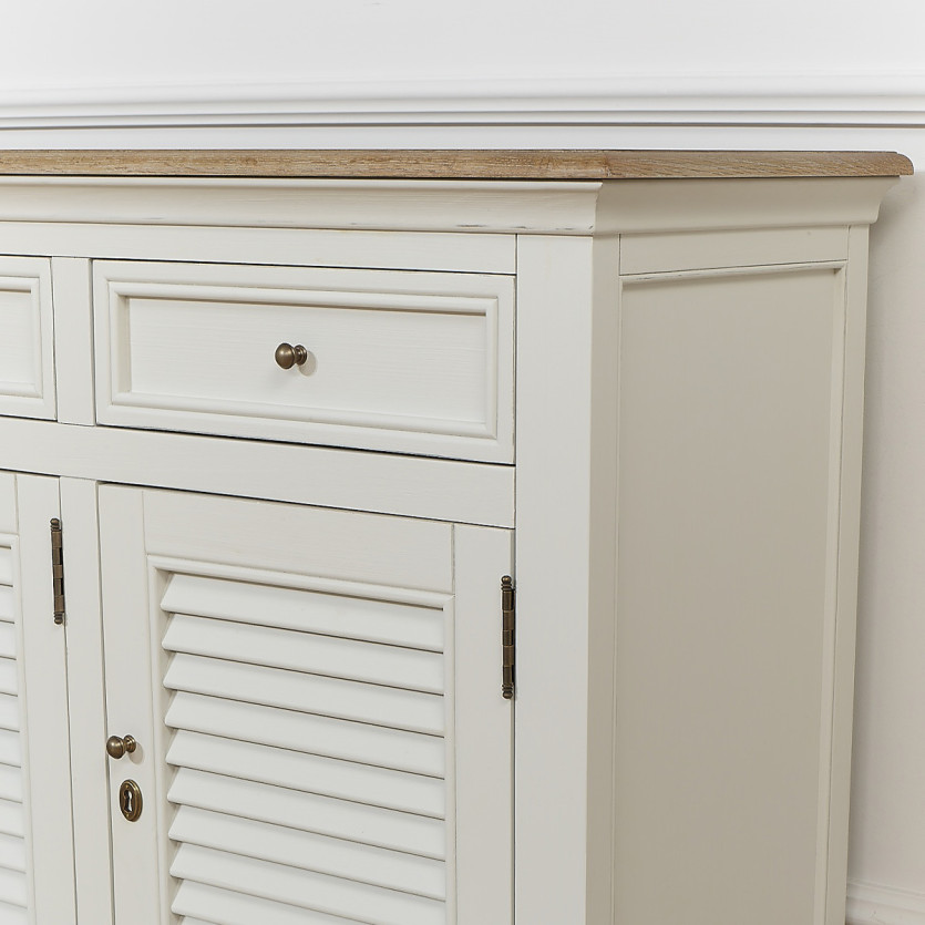 Buffet EDEN - Style shabby chic, plateau en chêne, 3 tiroirs, 3 portes