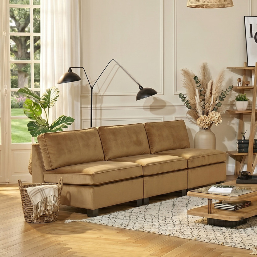 Cadeira modular LEONNARD - Estilo contemporâneo em veludo e madeira certificada FSC®