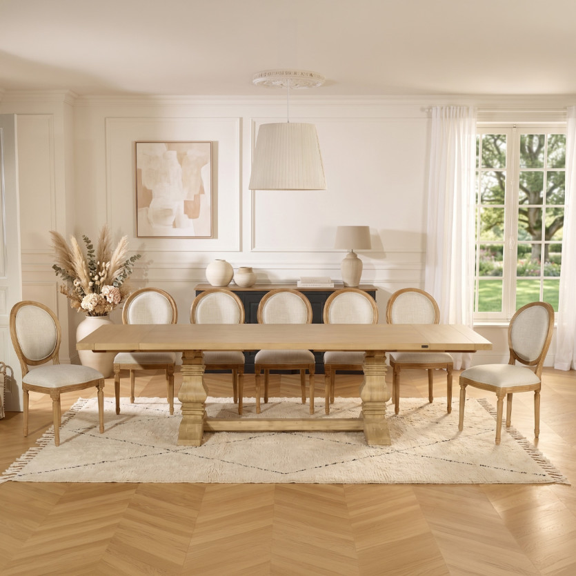 Mesa de jantar extensível PENELOPE - Estilo chalé, 2 extensões, 8/12 lugares