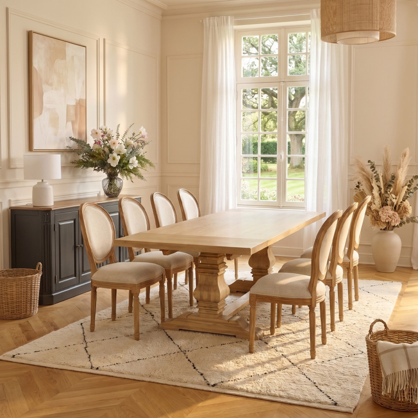 Mesa de jantar extensível PENELOPE - Estilo chalé, 2 extensões, 8/12 lugares