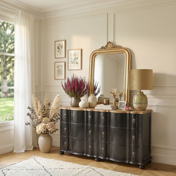 GOODMOON - Commode double , plateau chêne, 6 tiroirs