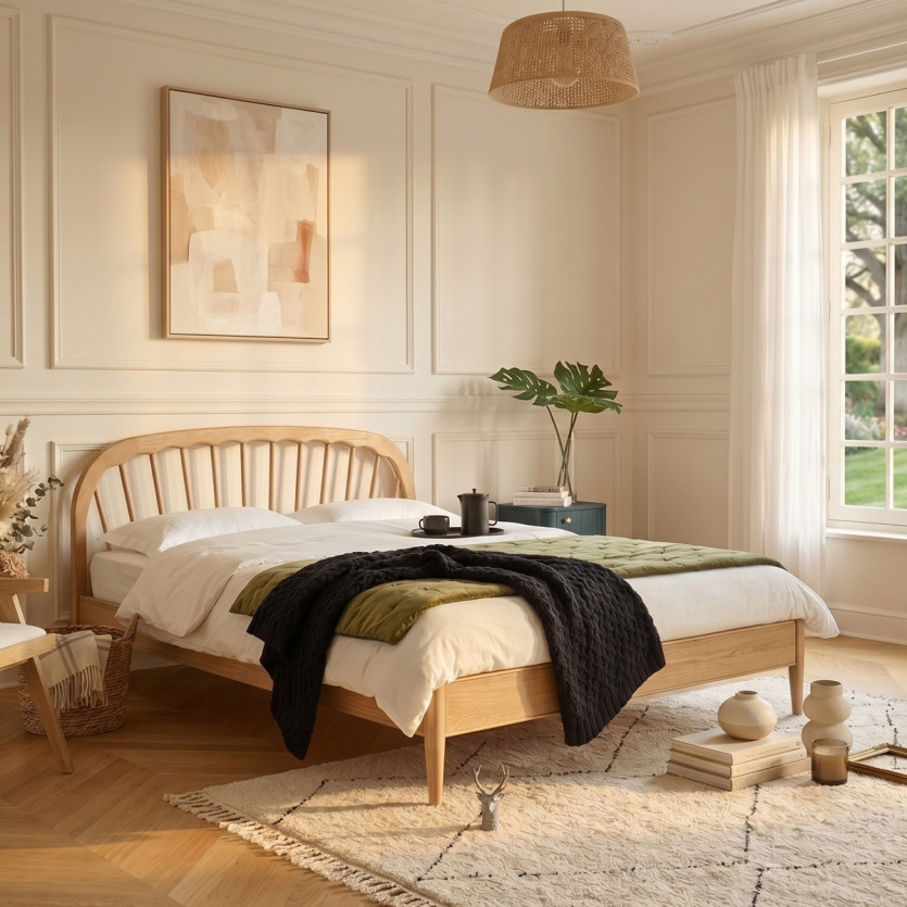 Lit double WINDSOR - Style contemporain en chêne, 160 x 200