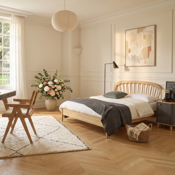 Cama de casal WINDSOR - Estilo contemporâneo em carvalho, 160 x 200