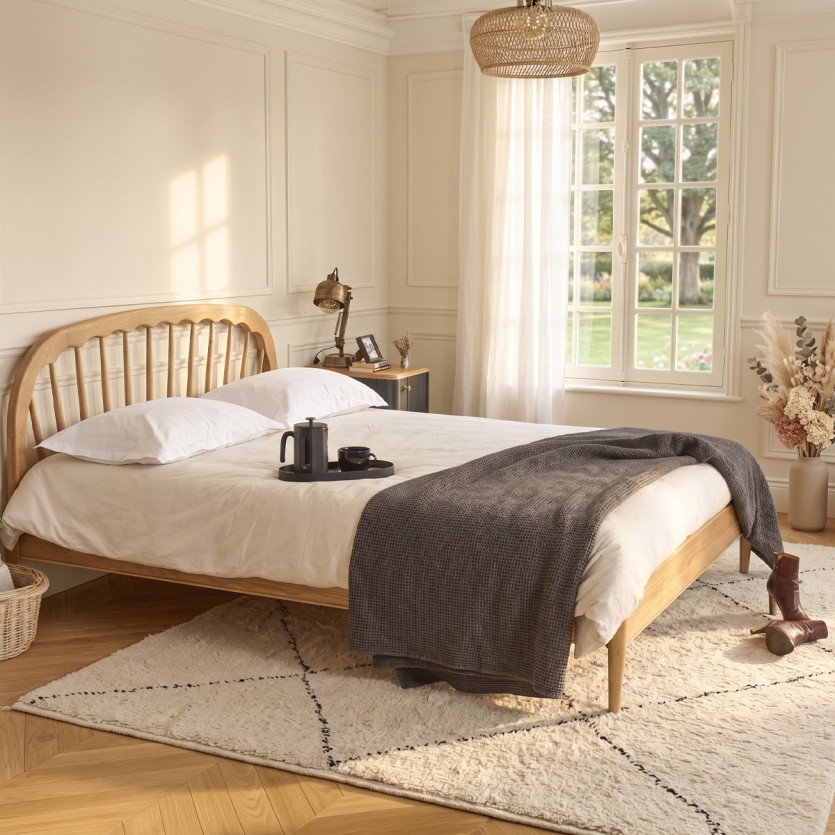 Lit double WINDSOR - Style contemporain en chêne, 160 x 200