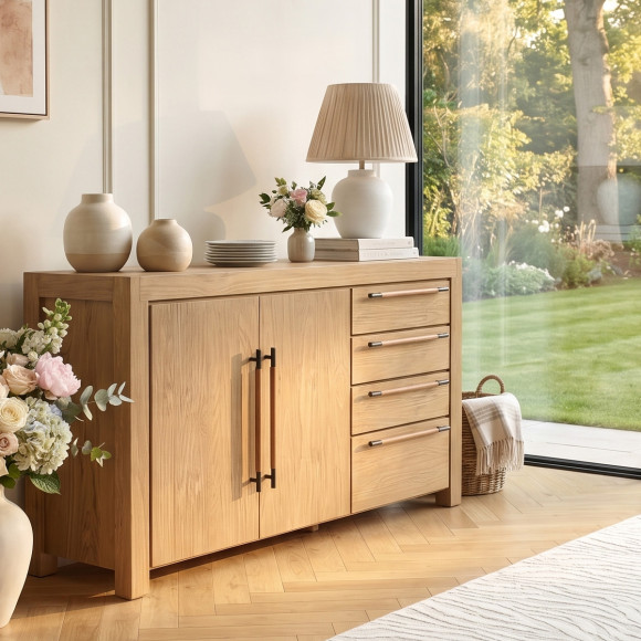 MEGÈVE – Hedendaags dressoir in buffetstijl van hout, 4 laden, 2 deuren, FSC®-gecertificeerd hout