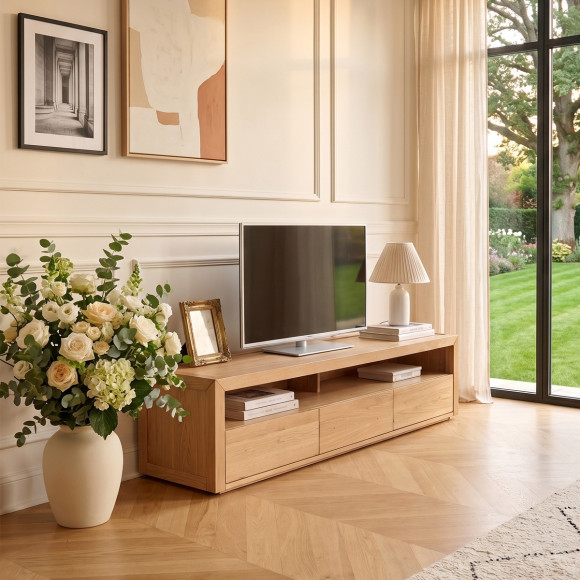 Mobile TV in rovere CAMILLE - Stile contemporaneo, 3 cassetti, 180 cm