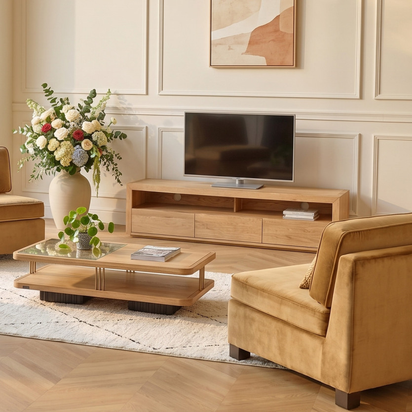 Mobile TV in rovere CAMILLE - Stile contemporaneo, 3 cassetti, 180 cm