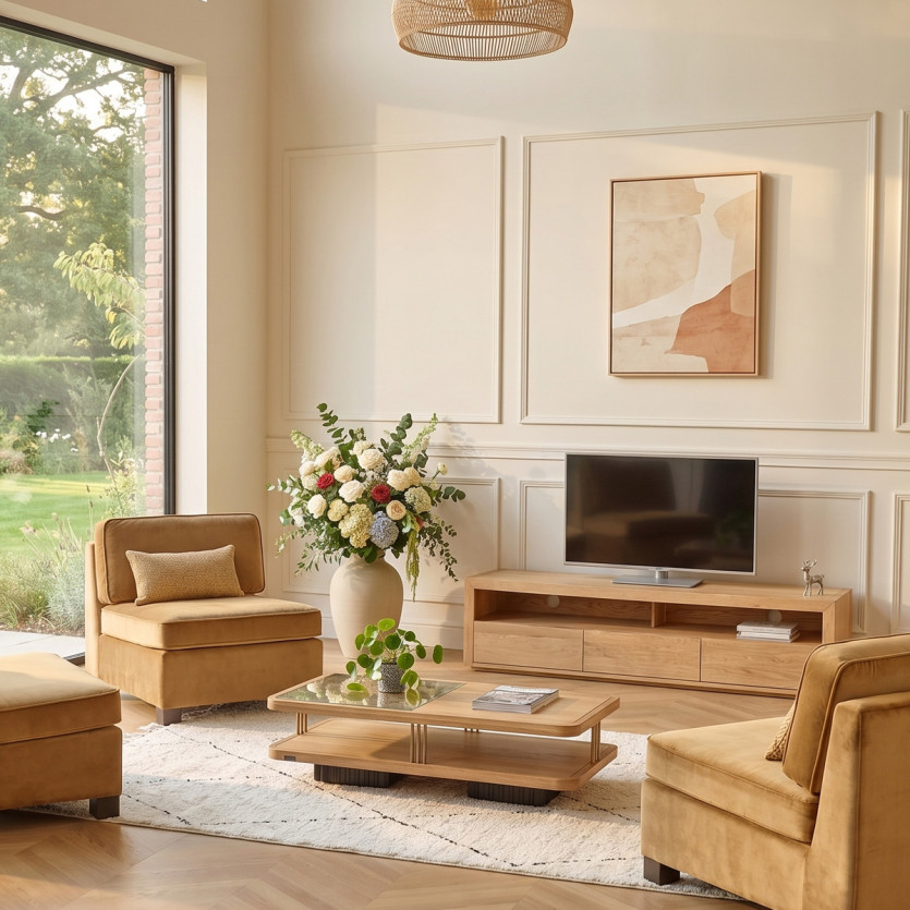 TV-Möbel aus Eiche CAMILLE - Moderner Stil, 3 Schubladen, 180 cm