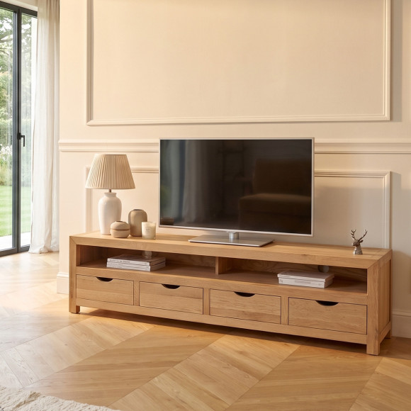 TV-Schrank DANIA – Zeitgenössischer Stil, Beine aus Massivholz, 4 Schubladen, 1 Fach