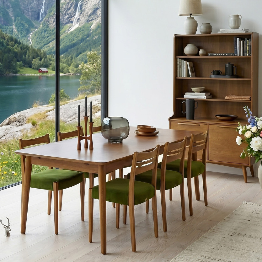 Tavolo da pranzo allungabile BEN - Stile scandinavo, gambe in legno massello, 8/10 persone