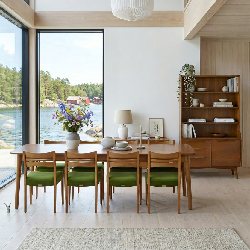 Tavolo da pranzo allungabile BEN - Stile scandinavo, gambe in legno massello, 8/10 persone