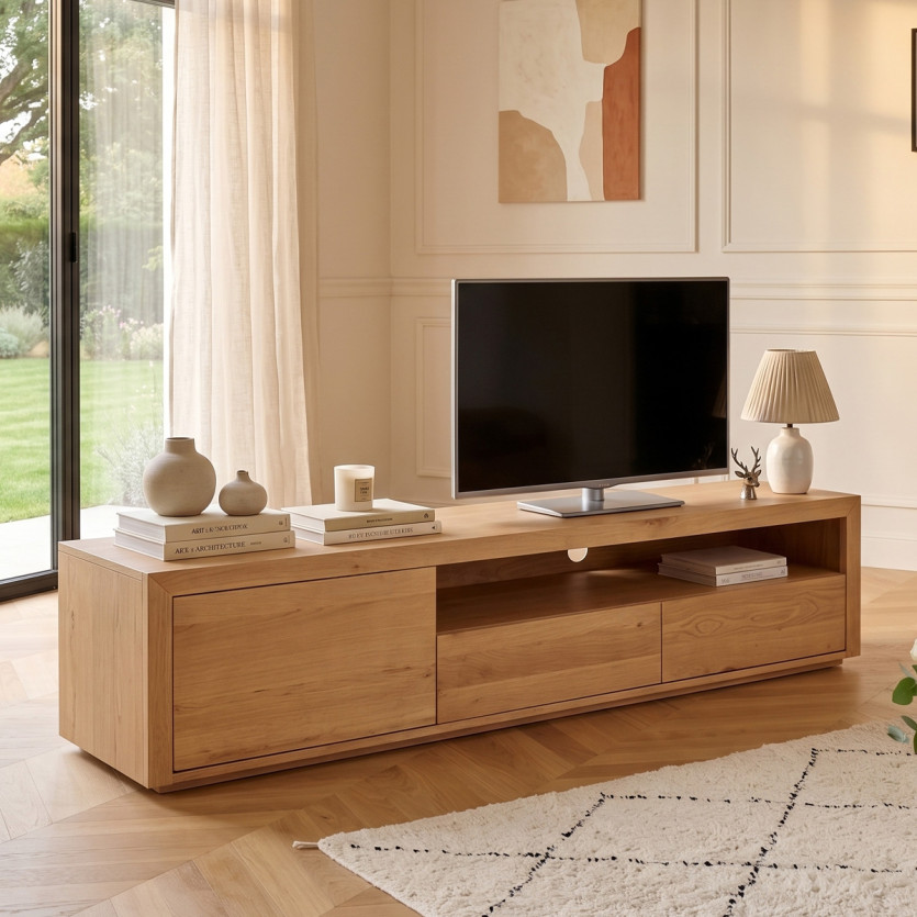 CAMILLE TV Stand - Contemporary style, oak top, 2 drawers, 1 door, 180 cm