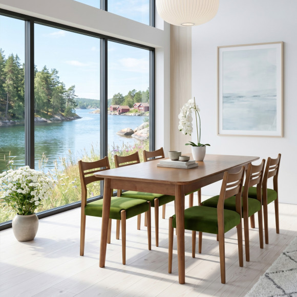 Table à manger rectangulaire SOLO - Style scandinave, pieds en bois massif, 4/6 personnes