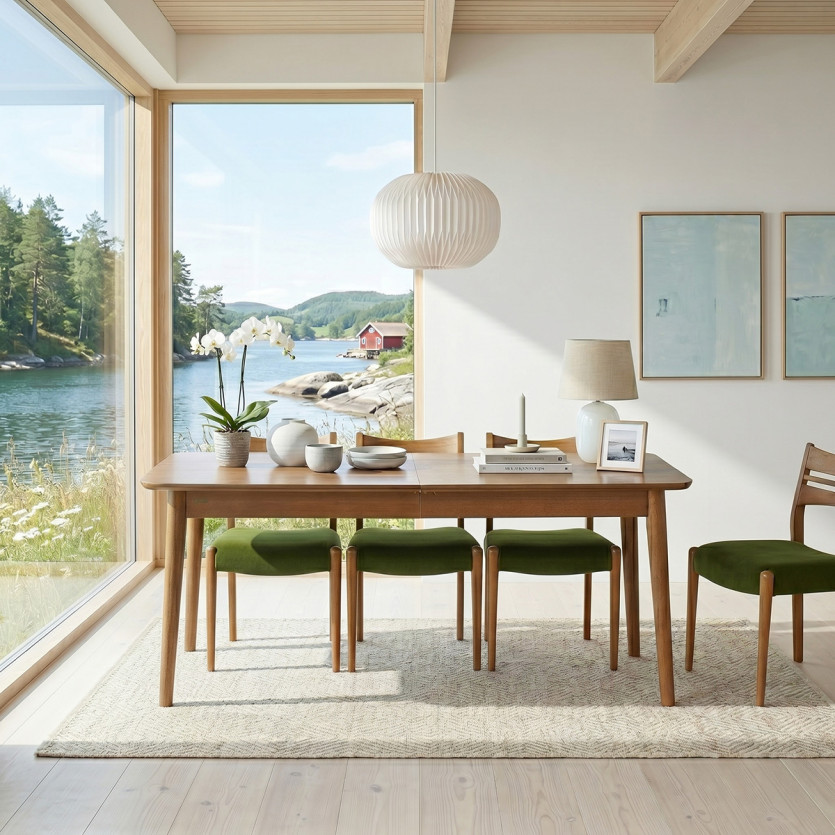Mesa de comedor rectangular SOLO - Estilo escandinavo, patas de madera maciza, 4/6 personas