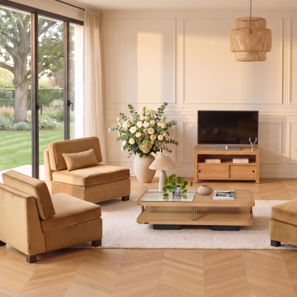 Meuble TV PAOLA - Style contemporain en chêne, 2 portes coulissantes, 100 cm