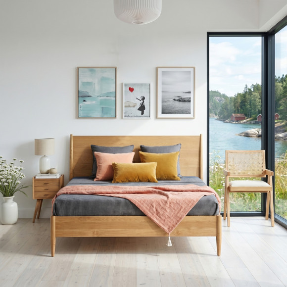 Tweepersoonsbed DALHIA - Scandinavische stijl in hout, 140 x 200
