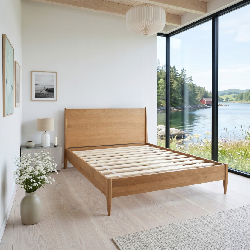 Letto matrimoniale DALHIA – Stile scandinavo in legno, 140 x 200 cm
