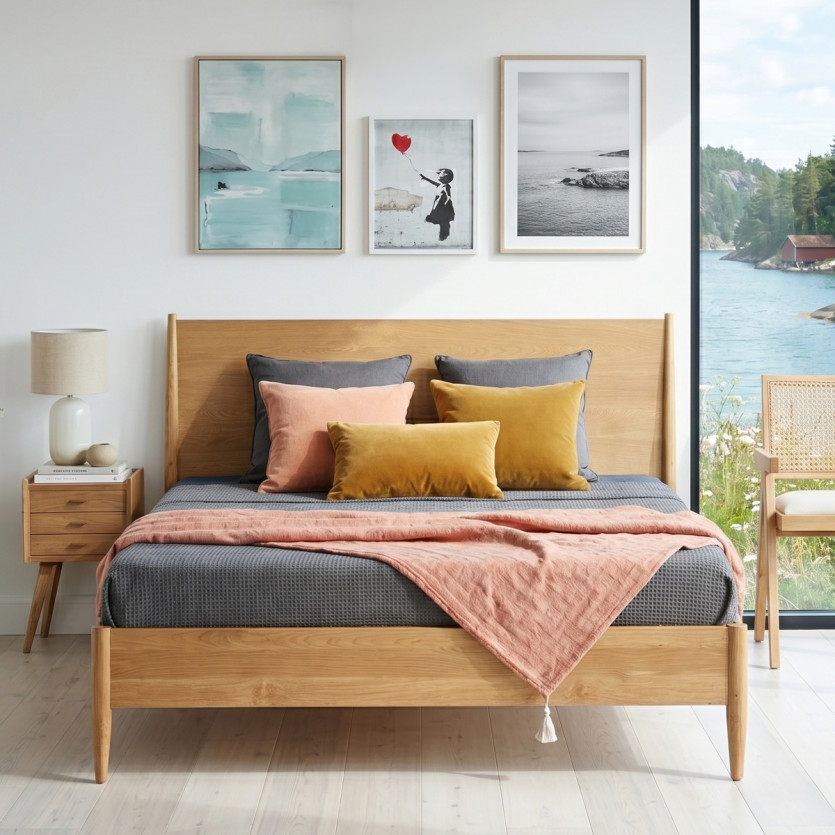DALHIA - Lit Double Scandinave En Chêne 160x200