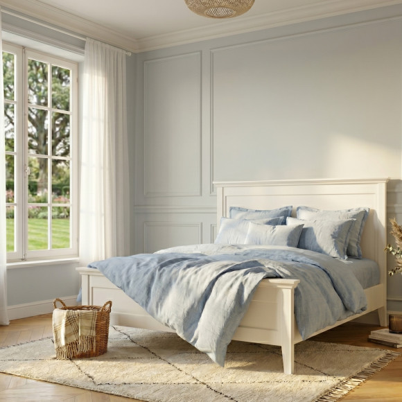 VANESSA - Cama de casal estilo à beira-mar em pinho laqueado branco, 160 x 200