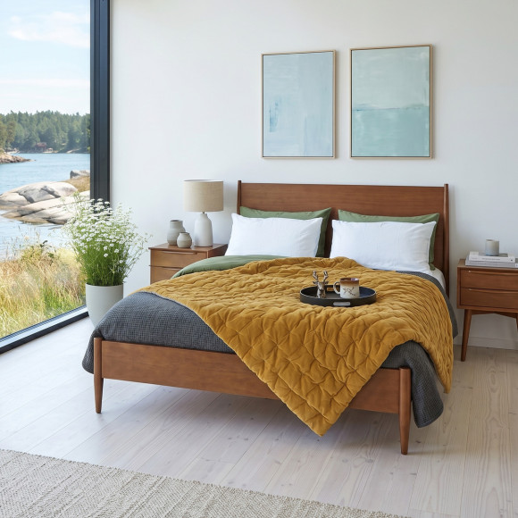 DALHIA Double Bed - Scandinavian style in wood, 135 x 190 cm, UK size