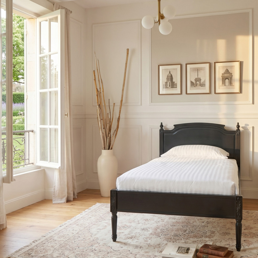 Lit simple HANNAH - Style shabby chic en bois peint, 1 place, 90 x 190
