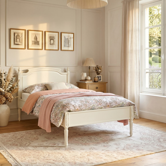 HANNAH Single Bed - Shabby Chic Style Painted Wood, 1 Place, 90 x 190