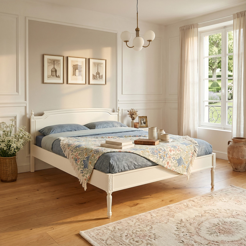 Cama de casal HANNAH - Estilo shabby chic em madeira pintada, 2 lugares, 160 x 200