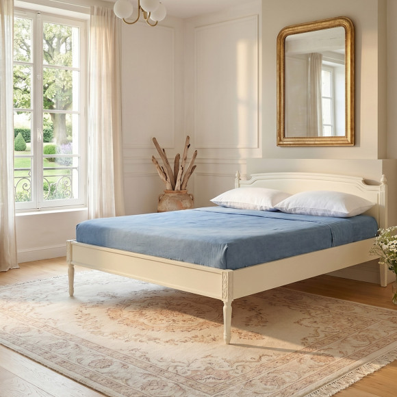 Lit double HANNAH - Style shabby chic en bois peint, 2 places, 160 x 200