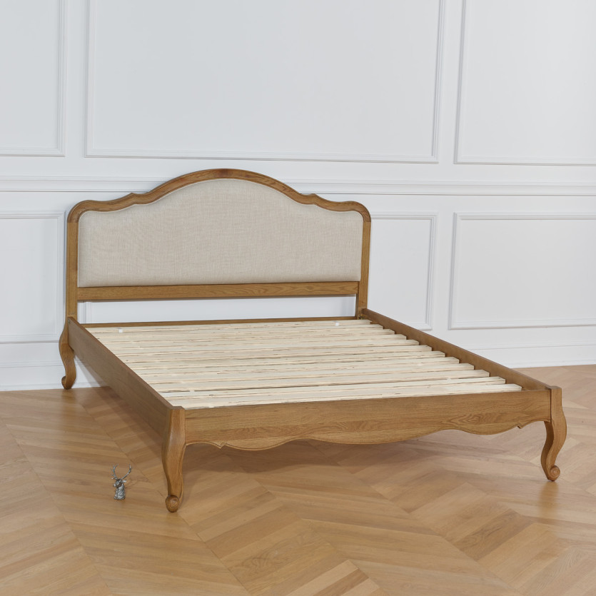 HENRY Double Bed - Romantic style in oak and premium linen 140 x 190