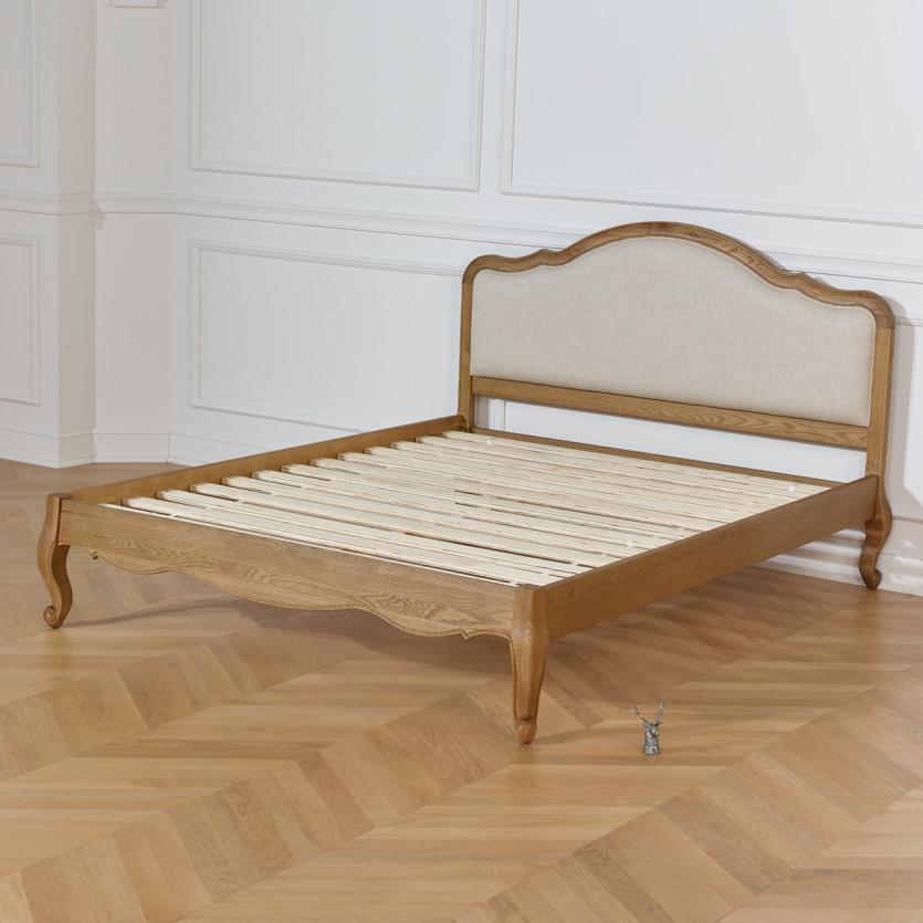 Doppelbett HENRY - Romantischer Stil in Eiche und Premium-Leinen 140 x 190