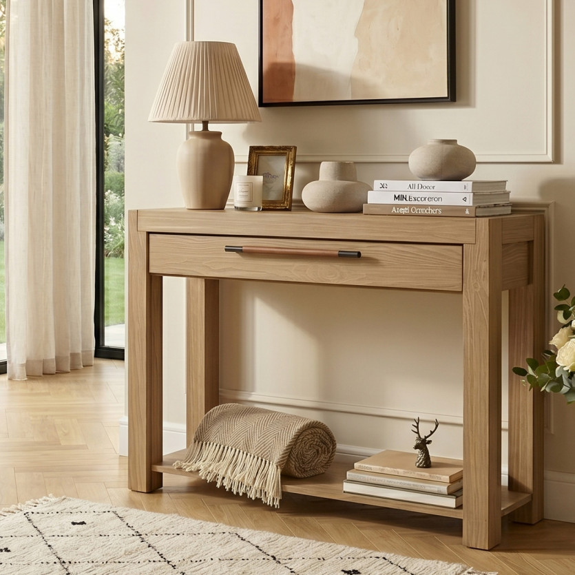 Konsole MEGÈVE – Zeitgenössischer Stil aus massivem Holz, 1 Schublade, FSC®-zertifiziertes Holz