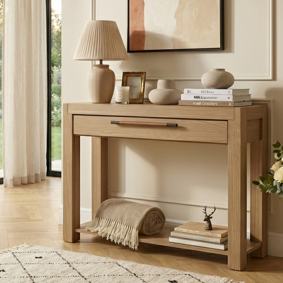 MEGÈVE-zijtafel – Eigentijdse stijl van massief hout, 1 lade, FSC®-gecertificeerd hout