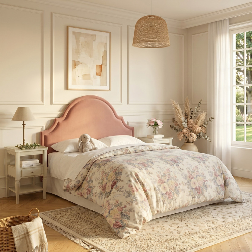 BASTIDE Headboard - Classic style in velvet and solid pine, 140 x 200, FSC® certified wood