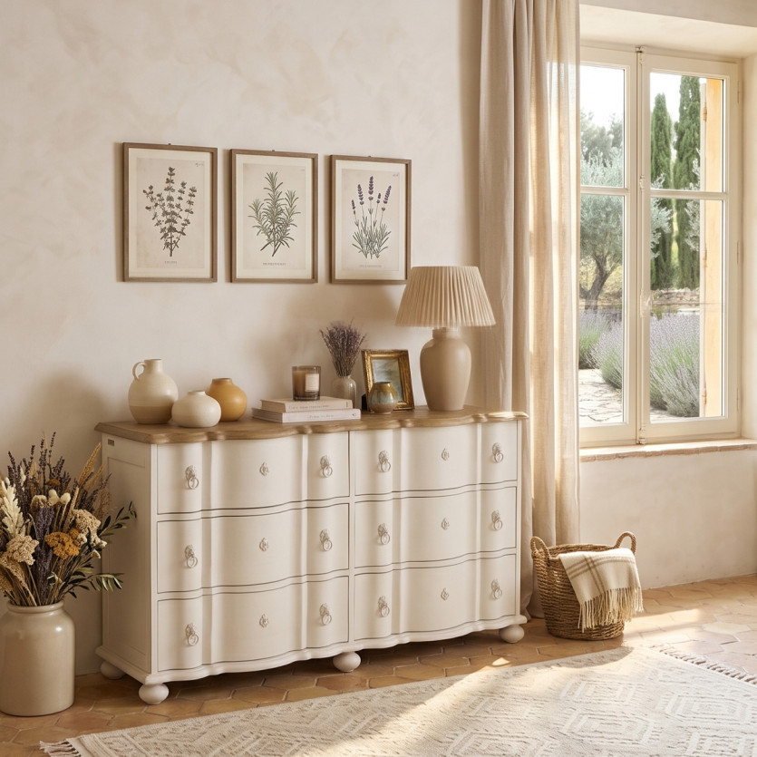 GOODMOON - Cómoda de madera estilo shabby chic, 6 cajones, madera certificada FSC®
