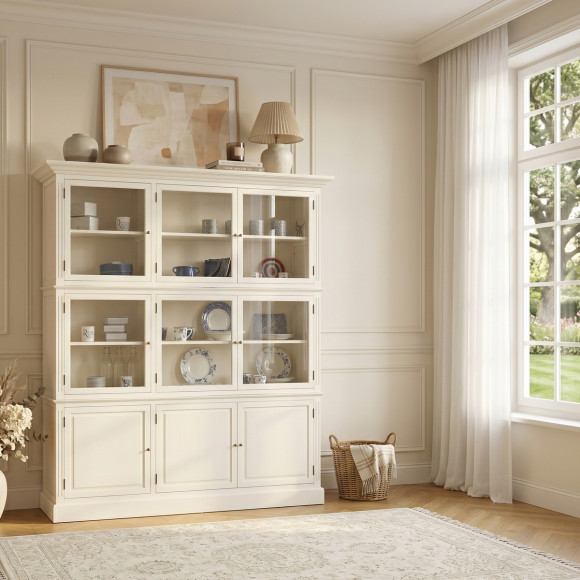 TOULOUSE - Buffet vitrine modular em madeira, 9 portas