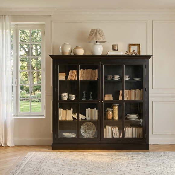 KENNETH - Vitrina estilo romántico en madera pintada, 2 puertas